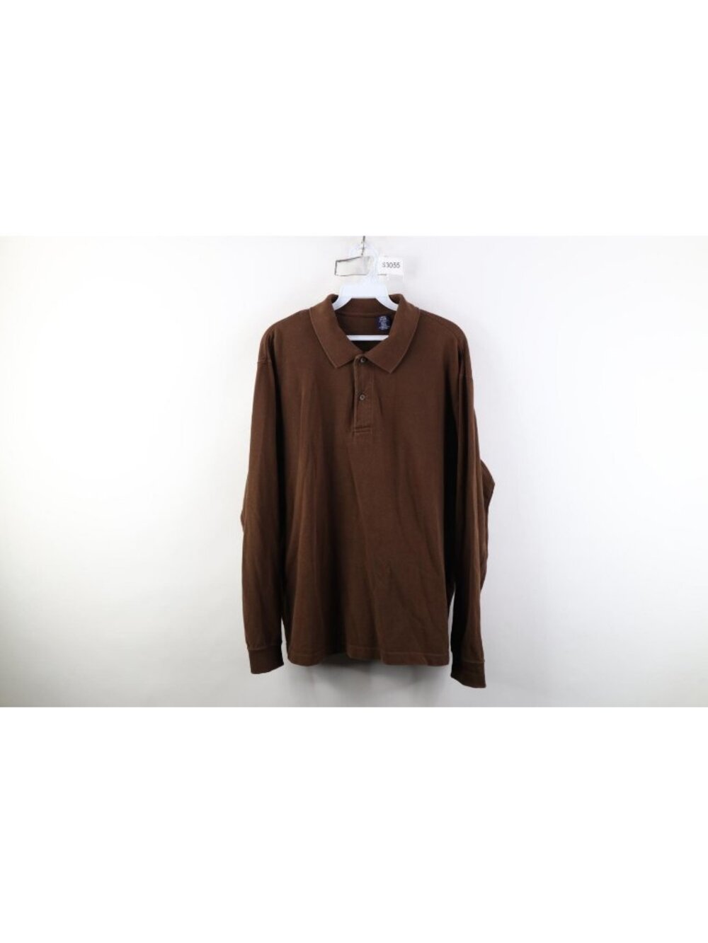 Vintage 90s Streetwear Mens Large Faded Blank Knit Long Sleeve Golf Polo Brown
